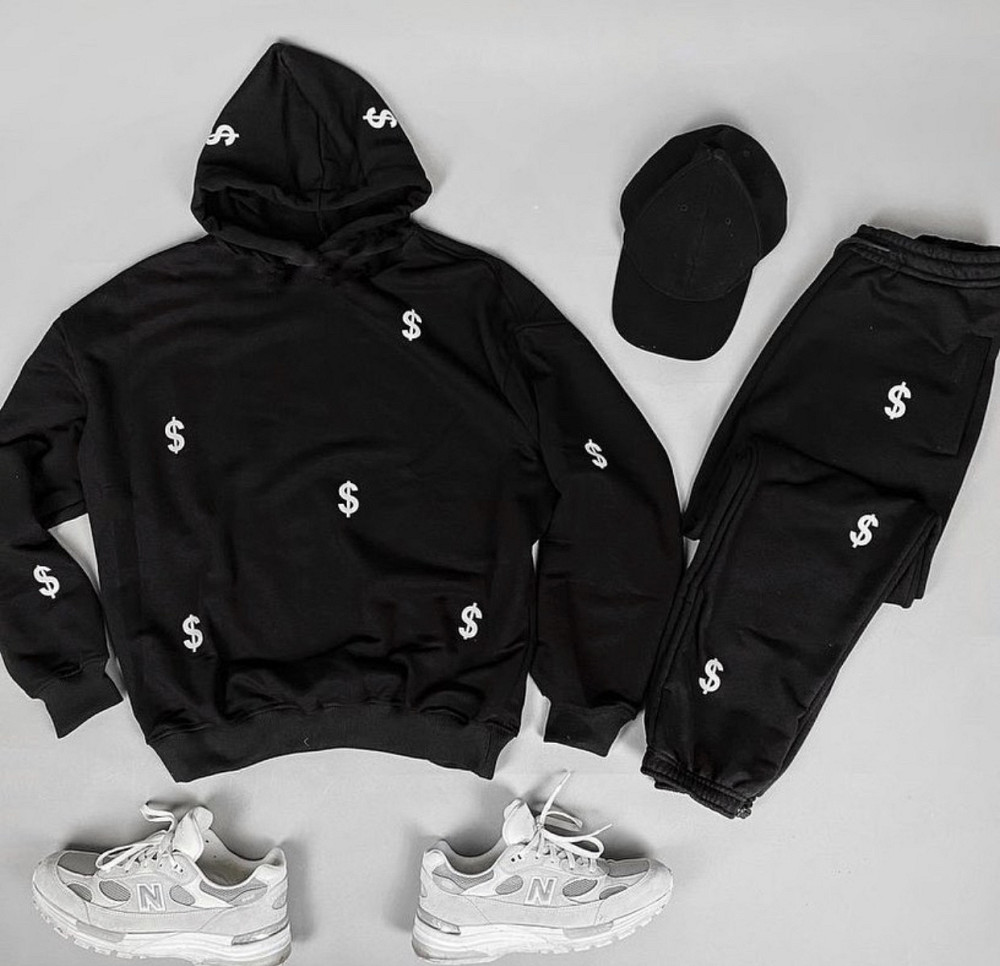 Преміумспортивний костюм унісекс — худі + штани зі світловідбивним принтом доларів. Чернівці - фото 2