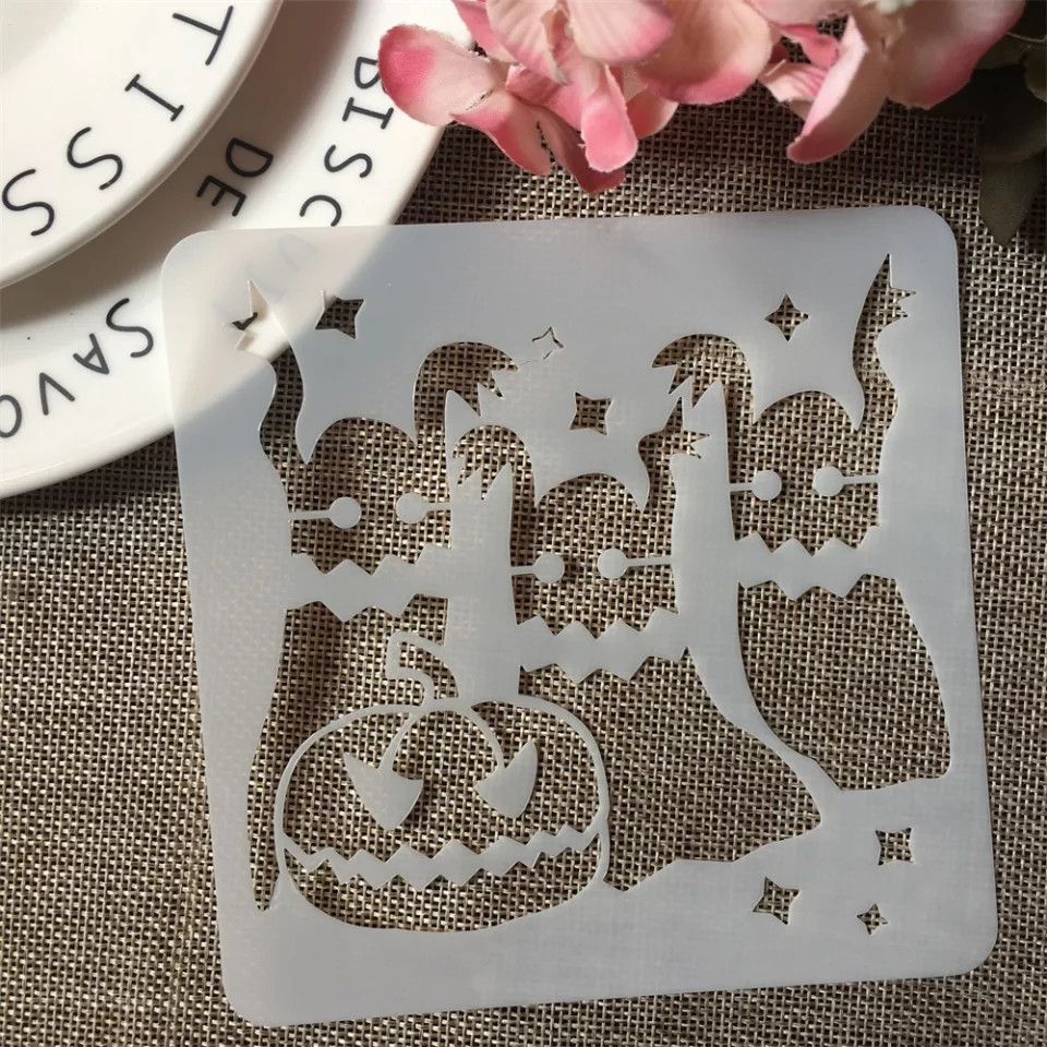 Трафарет Хэллоуин Привидения с тыквой 13 на 13 см серый Киев - изображение 1