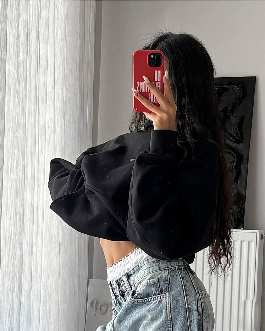 Жіночий стильний подовжений обʼємний худі в стилі оверсайз трьохнитка на флісі Одеса - фото 3