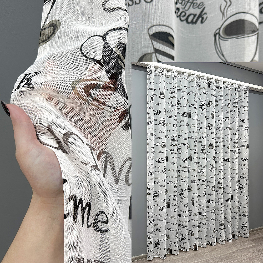 Тюль лен с принтом цвет белый с черным 1791т Киев - изображение 1