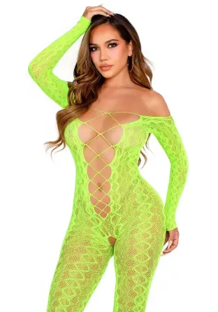 Бодістокінг Leg Avenue Crotchless Footless Lingerie Bodystocking One Size Neon Green Львів