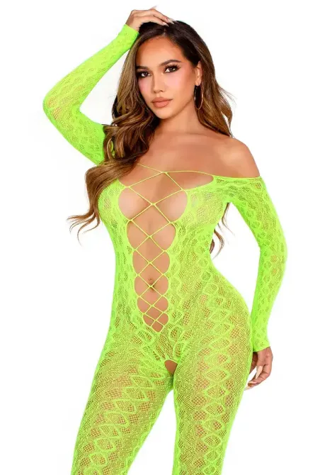 Бодістокінг Leg Avenue Crotchless Footless Lingerie Bodystocking One Size Neon Green Львов - изображение 3