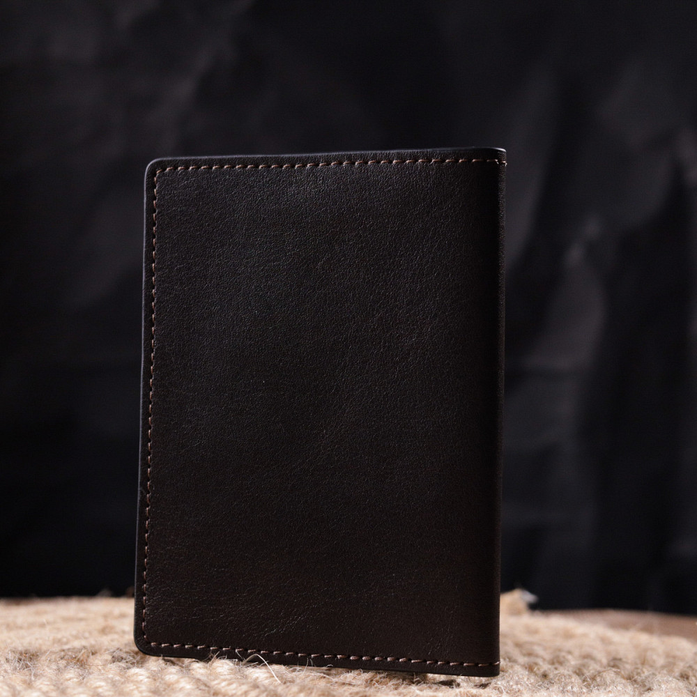 Практична обкладинка із глянсової шкіри на військовий квиток Карта GRANDE PELLE 16778 Коричнева Київ - фото 2