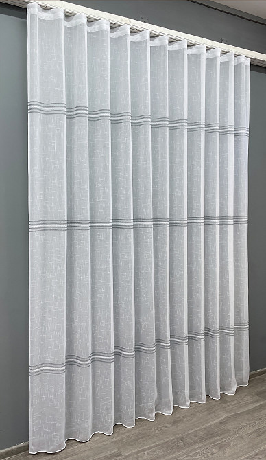Тюль VR-Textil 1428т Льон Мережка Білий з сірим 200х270 см (42-0619) Київ - фото 3