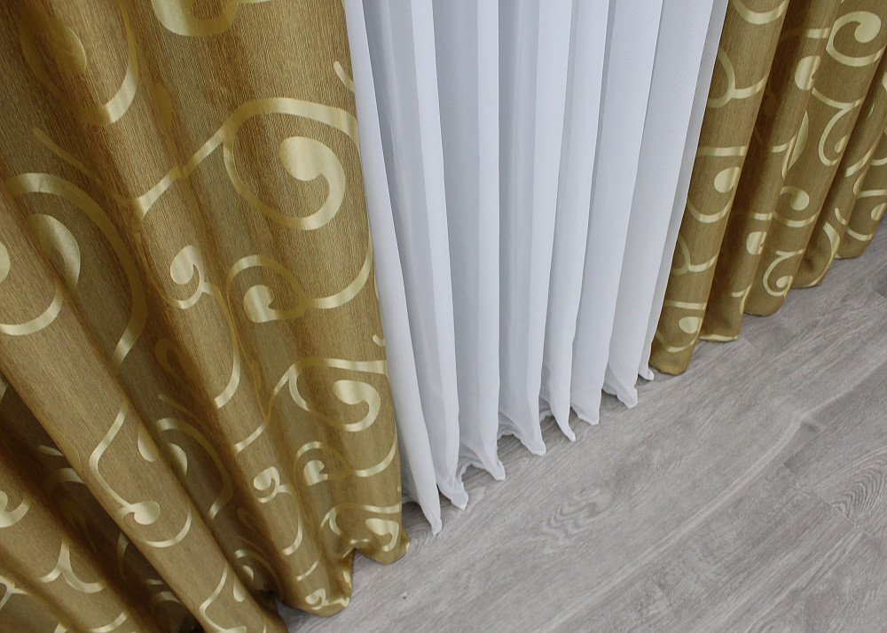 Шторная ткань жаккард, высота 2,7м цвет золотистый 1532ш Киев - изображение 4