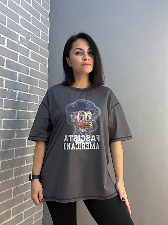 Футболка женская LADY YEP 0125 оверсайз вареные швы рисунок Скрудж one size графит, графит, one size Одесса - изображение 1