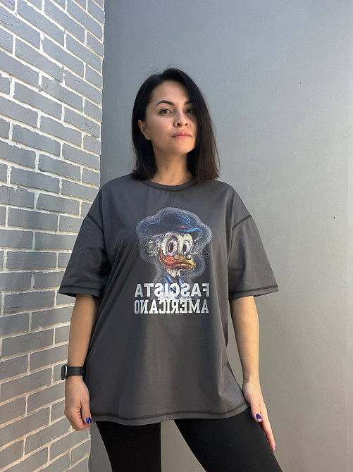 Футболка жіноча LADY YEP 0125 оверсайз варені шви малюнок Скрудж one size графіт, графіт, one size Київ - фото 1
