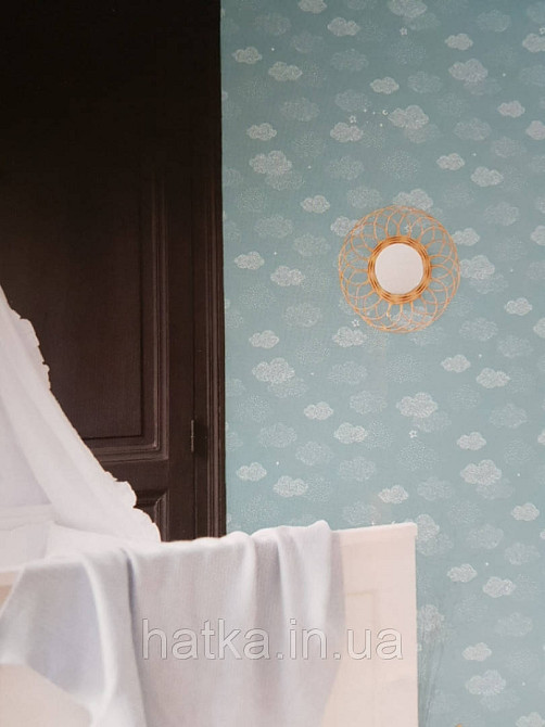 Шпалери флізелінові дитячі Lutece Tartine et Chocolat небо хмари хмари зорі місяць білі на сіро-синій Київ - фото 2