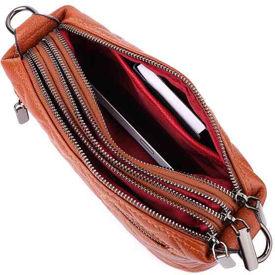 Жіноча сумка прошита модними ромбами з натуральної шкіри Vintage sale_15143 Рудий Київ