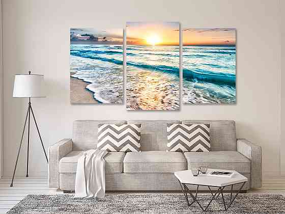 Модульна картина у вітальню/ спальню Голубі хвилі  Art-574_3 70x130 см Київ