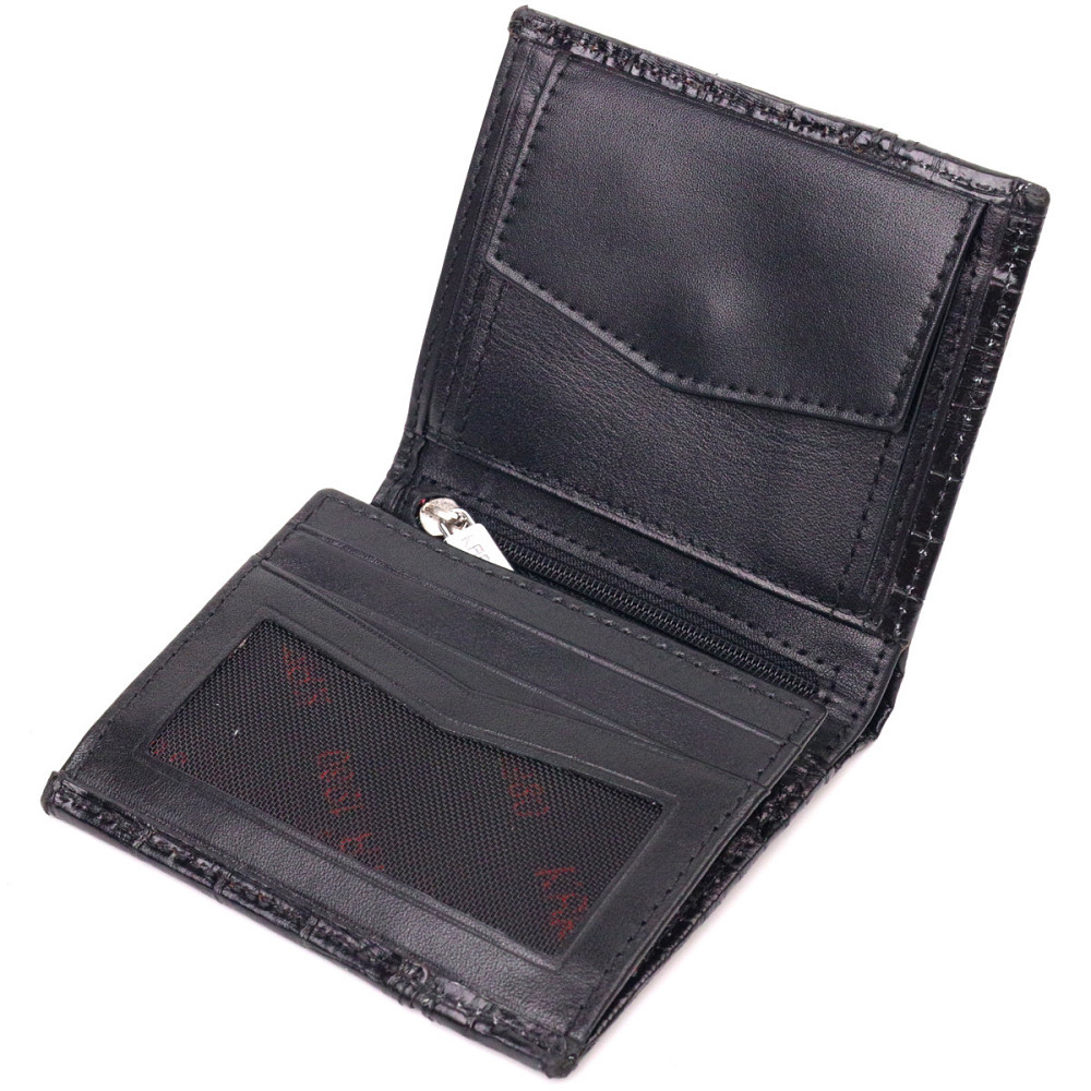 Оригінальне портмоне для чоловіків з натуральної шкіри з тисненням під крокодила KARYA 21325 Чорний Київ - фото 3