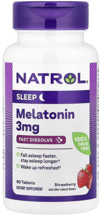 Мелатонін для сну 3 мг Natrol Melatonin 90 таб зі смаком полуниці Київ