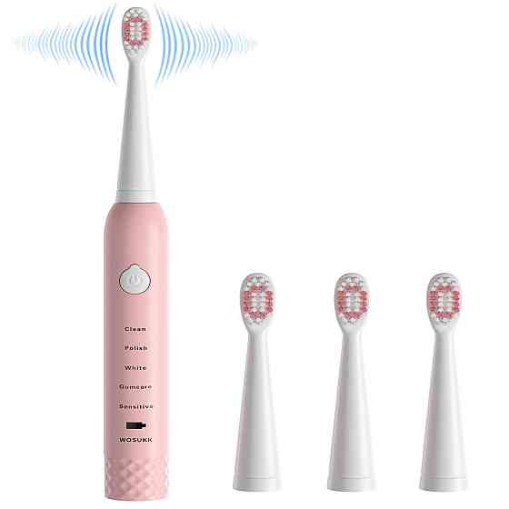 Звукова електрична зубна щітка WOSUKK Sonicare 2-in-1 Pink — Акумуляторна щітка на 5 режимів + 4 насадки Київ
