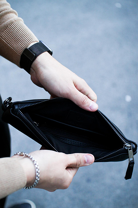 Кожаный клатч из натуральной гладкой кожи SKILL (Черный) Сумы - изображение 10