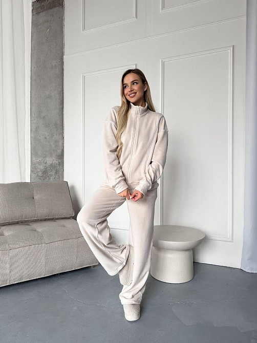 Стильный женский теплый флисовый костюм двойка Бежевий, 50/52 Одесса - изображение 1