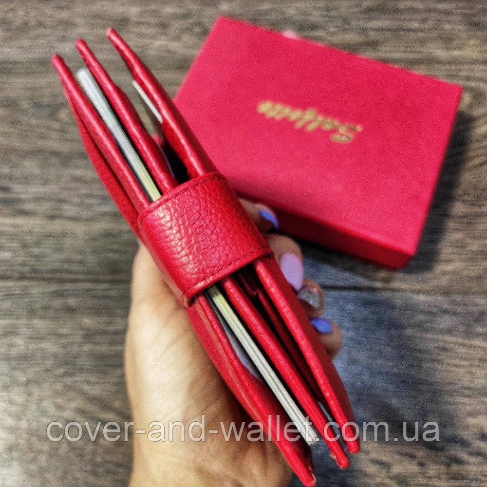 Шкіряний жіночий гаманець з відділенням для паспорта червоного кольору з бантом Salfeite Київ - фото 4