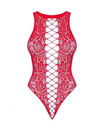 Ажурный бодистокинг с эффектом шнуровки Obsessive B120 teddy red S/M/L, красный Sex Aura Киев