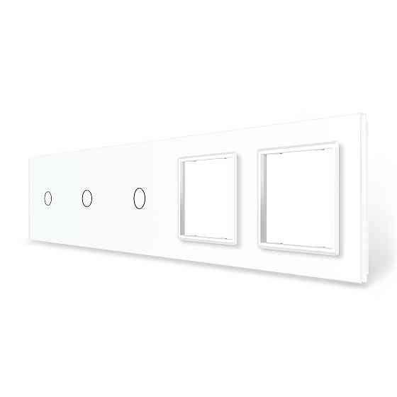 Рамка 5-постова для трьох 1-сенсорних вимикачів і двох розеток (1-1-1-0-0) LIVOLO, загартоване скло, біла, 365×80 мм (VL-P701/01/01/E/E-10W) Коломия