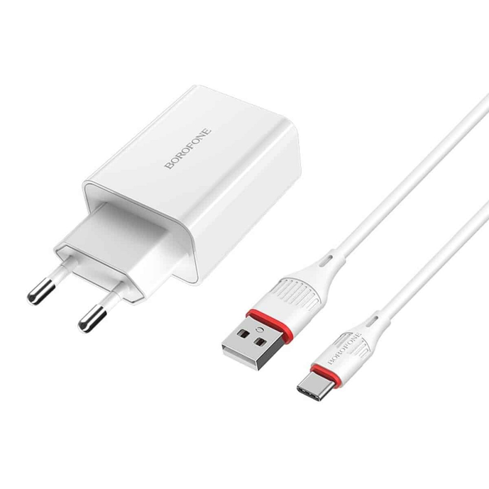 Мережевий зарядний пристрій BOROFONE BA21A Long journey single port QC3.0 charger set(Type-C) White Київ - фото 1