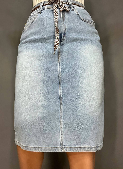 Юбка женская джинсовая LADYN 805 классическая ровный крой разрез сзади стрейчевая пояс лента голубая, голубой, 4О Киев - изображение 5