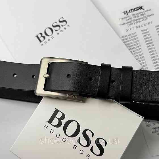 Чоловічий шкіряний брендовий ремінь Boss (216) чорний Київ