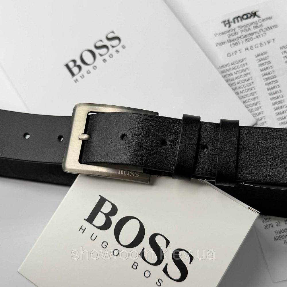 Чоловічий шкіряний брендовий ремінь Boss (216) чорний Київ - фото 1