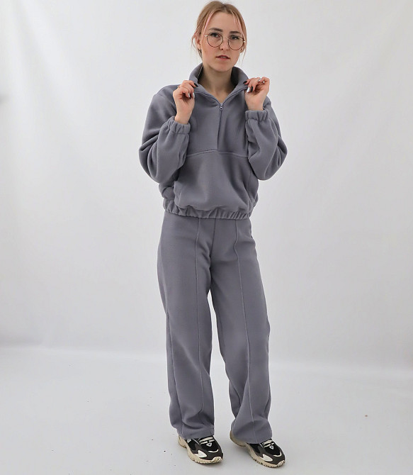 Жіночий теплий костюм (толстовка+штани палаццо)  Сіро-блакитний Кам'янець-Подільський - фото 3