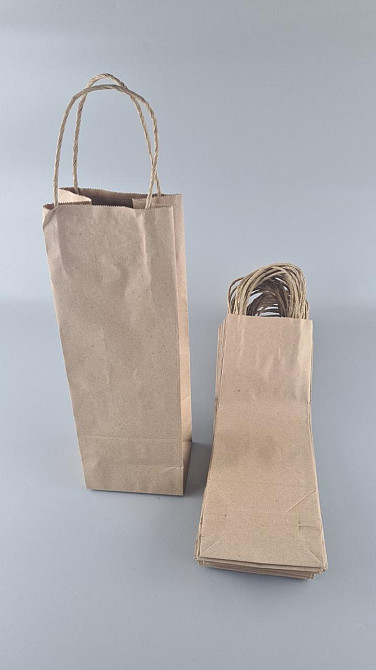 Пакет із ручками паперовий 12*35*9 бурий для пакування пляшки (25 шт.) Харків - фото 2