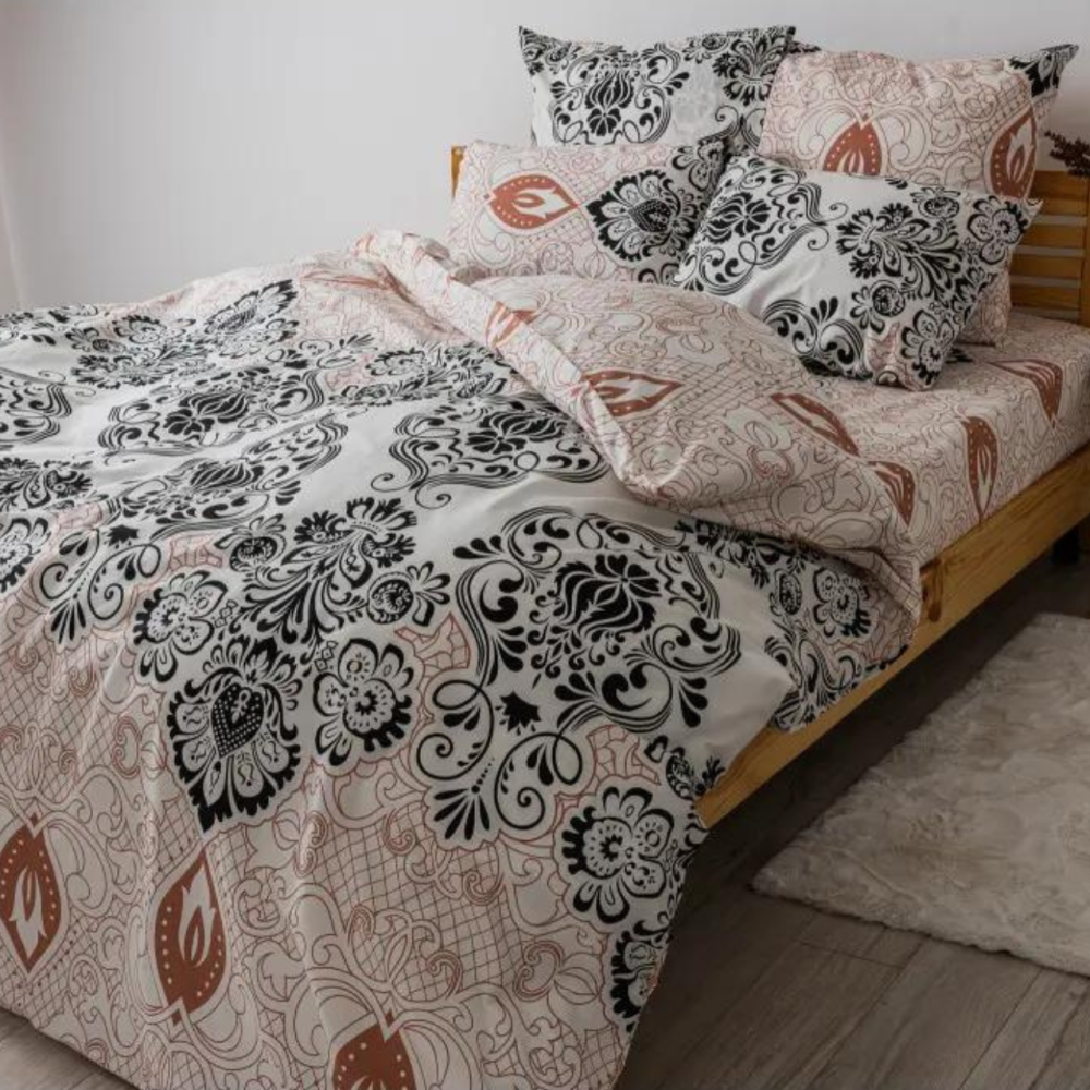 Постільна білизна полуторна бязь ТЕП SOFT DREAMS постіль полуторка східні мотиви бежевий з чорним Одеса - фото 1