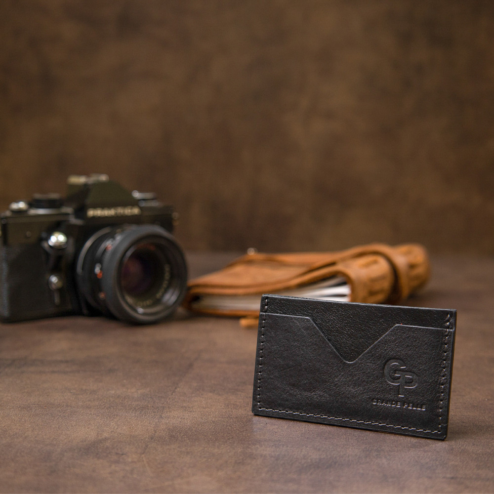 Маленький кожаный картхолдер Черный (GRANDE PELLE) Киев - изображение 2