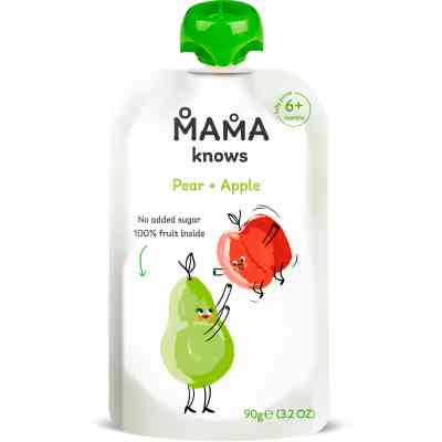 Дитяче пюре Mama knows Груша та Яблуко без цукру 90 г (4820016254497) Вінниця