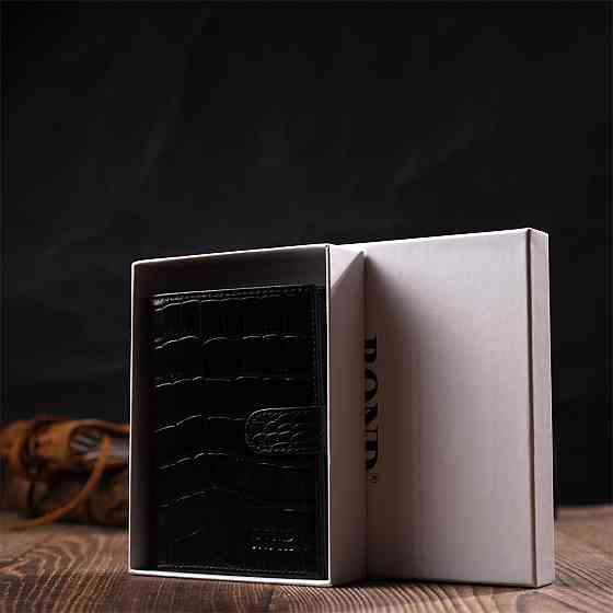 Фактурне портмоне для чоловіків з натуральної шкіри з тисненням під крокодила BOND 22057 Чорний Київ