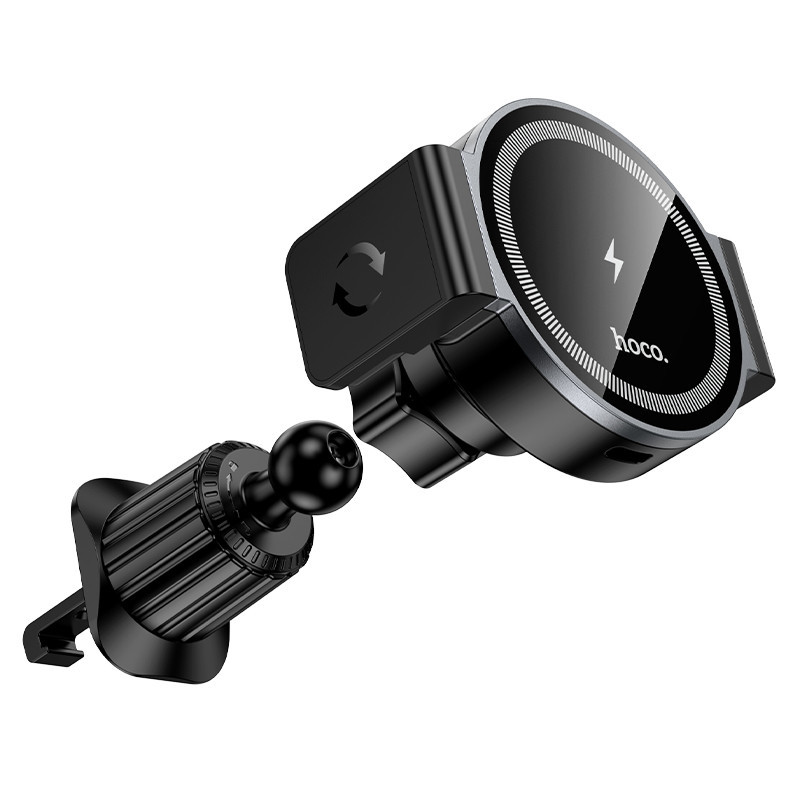 Автотримач для телефона з БЗП HOCO HW35 Power electric magnetic wireless fast charging car holder(air outlet) Black Ковель - фото 6