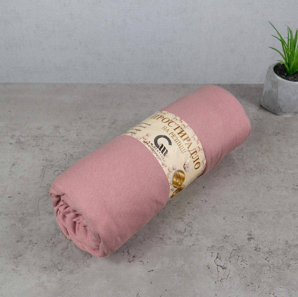 Простынь на резинке трикотажная GM TEXTILE 90х200х25см 120г/м2 (Розовый) Сумы - изображение 1