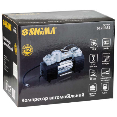 Автомобильный компрессор Sigma 12В, 300Вт, 60л/мин, 10бар (6170281) Винница - изображение 3