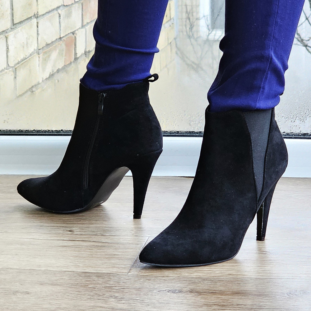 Жіночі Черевики Чорні на Каблуці Замшеві Модельні Ботильйони (розміри: 36,37,38,40) — 60-2 Дніпро - фото 3