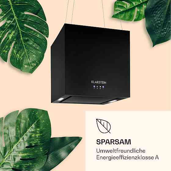 Островная вытяжка с люстрой 596 м³/ч Светодиодная панель EEC A черная (Германия, читать описание) Ровно