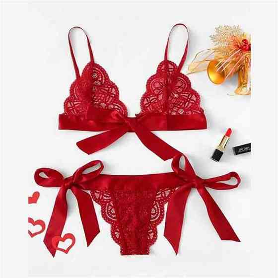Еротичний мереживний комплект на зав'язках червоний — M/L/XL — Еротична білизна Вінниця