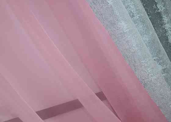 Кухонные шторки VR-Textil № 083к с подвязками белый с розовым 280х170 см (52-0912) Киев