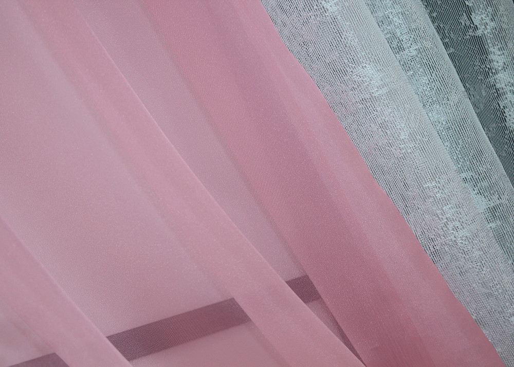 Кухонні шторки VR-Textil № 083к з підв'язками білий із рожевим 280х170 см (52-0912) Київ - фото 5