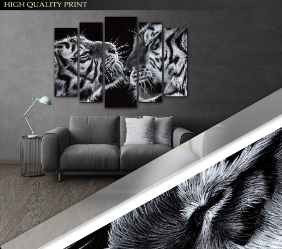 Модульна картина у вітальню / спальню Дбайливі тигри Art-239_5 ( 80х118см ) Київ