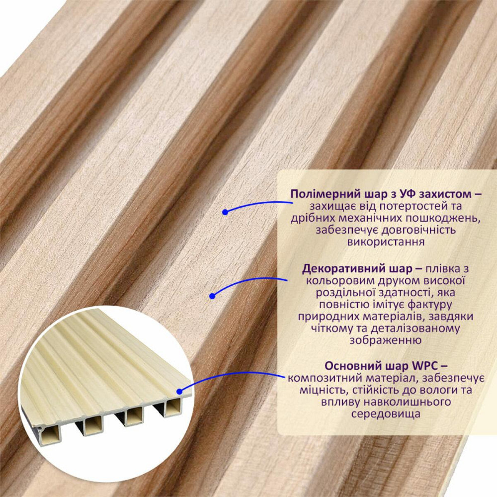 Рейка декоративная WPC стеновая 3000х160х23мм Вишня SW-00001857 Днепр - изображение 3