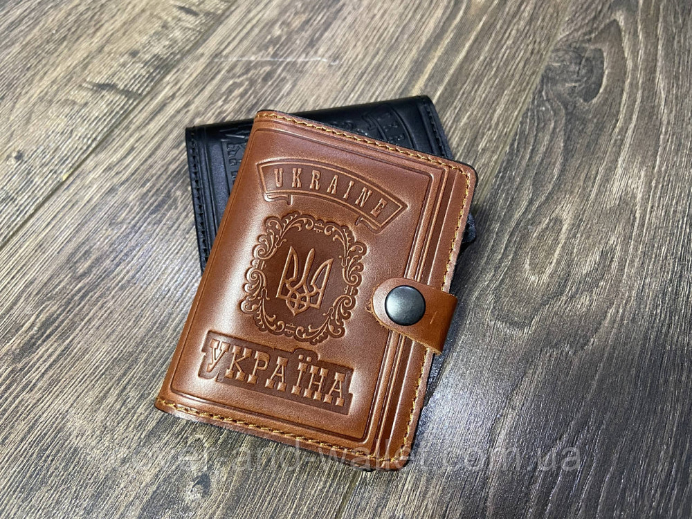 Шкіряна обкладинка для автодокументів на кнопці, обкладинка на паспорт id (каштан) Київ - фото 2