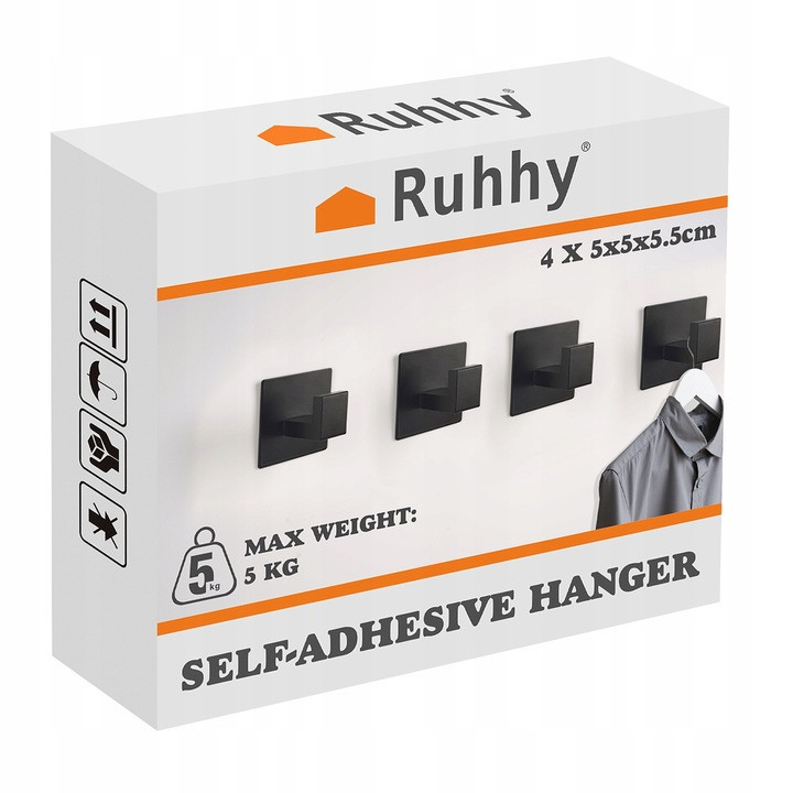 Набор настенных крючков 4 шт клейких для полотенец стиль лофт Ruhhy (24649) Black Нововолынск - изображение 8