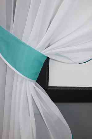 Кухонные шторы VR-Textil № 091к с ламбрекеном и подвязками лазурный с белым 280х170 см (50-374) Киев