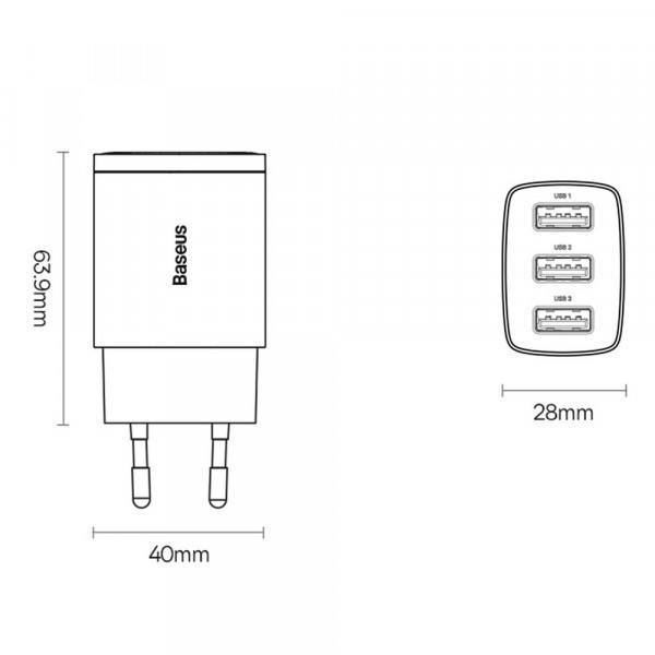 Зарядний пристрій 3xUSB 17W (USB-A) Білий Baseus (CCXJ020102) Київ - фото 7