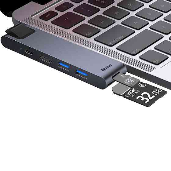 Док станція хаб для ноутбуку комп'ютеру Baseus Thunderbolt C+Pro Seven-in-one smart HUB docking station, колір сірий CAHUB-L0G Одеса