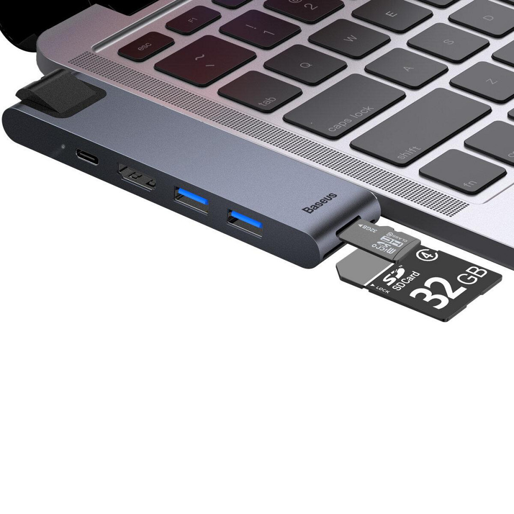 Док станція хаб для ноутбуку комп'ютеру Baseus Thunderbolt C+Pro Seven-in-one smart HUB docking station, колір сірий CAHUB-L0G Одеса - фото 3