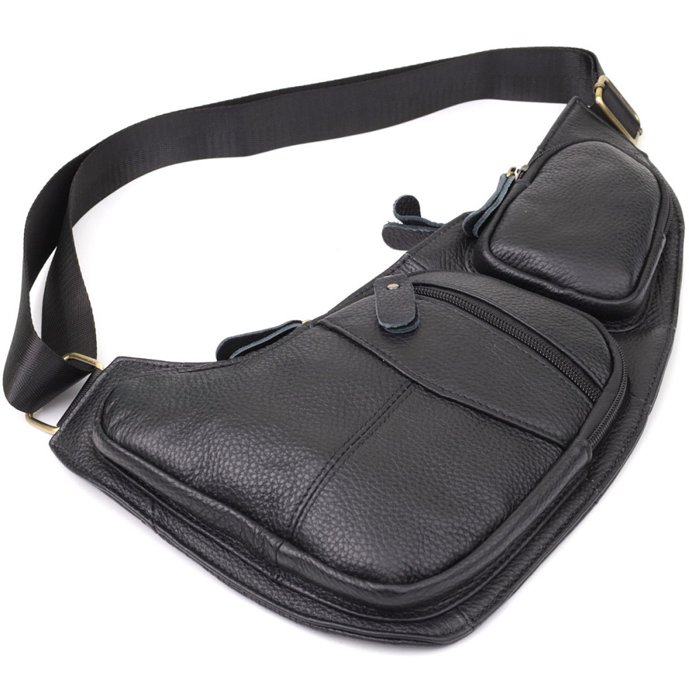 Сумка для чоловіків з великою кількістю кишень із натуральної шкіри Vintage 22957 Чорний Київ - фото 6