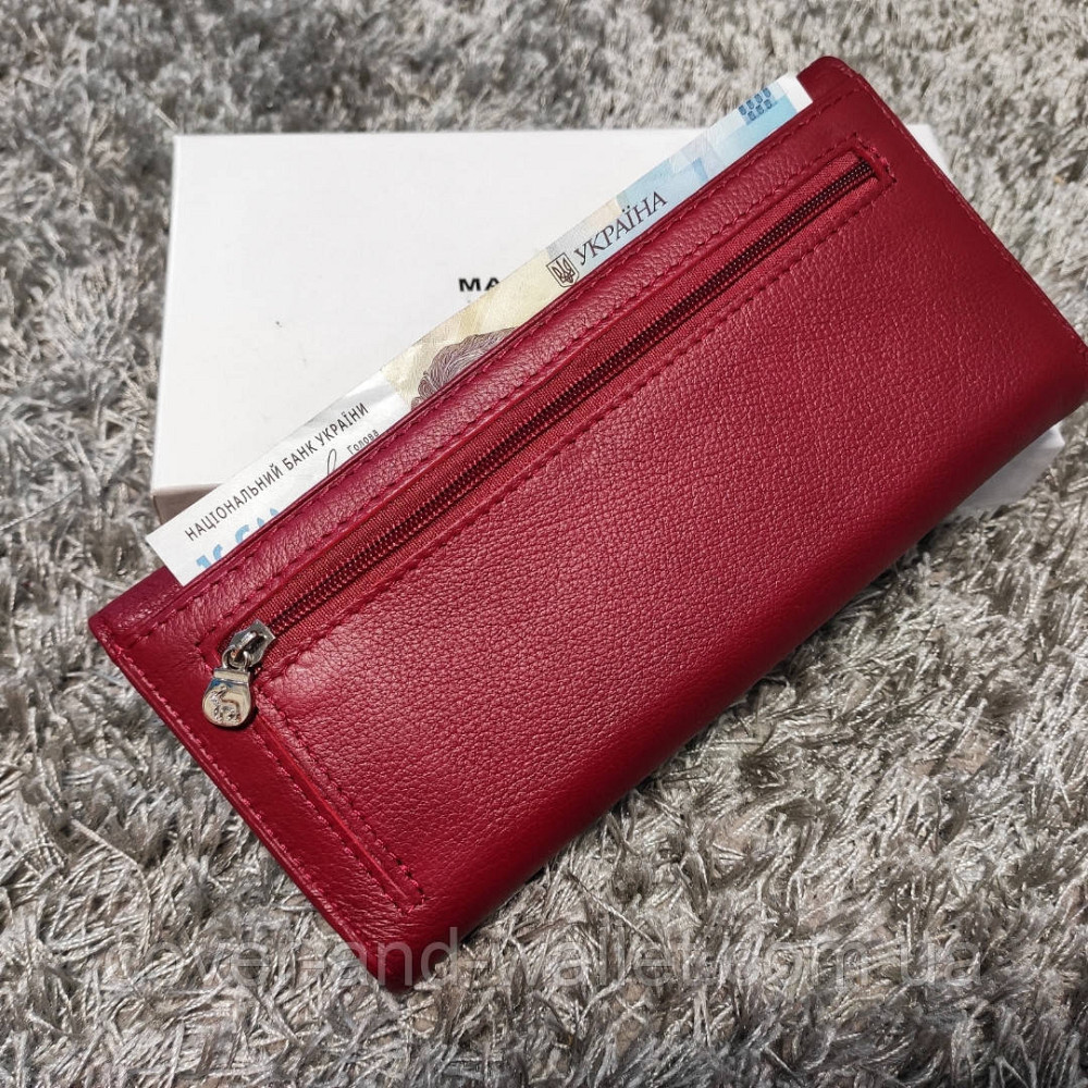Бордовый женский кожаный кошелек на магнитах с кредитницей Marco Coverna Киев - изображение 8